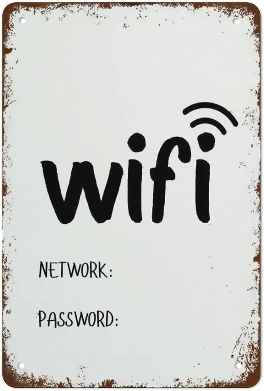 1h,Funny Vintage Tin Metal Sign WiFi Network and Password Sign Welcome Guest WiFi Sign for Guests  Inch Suitable for Home and Ki