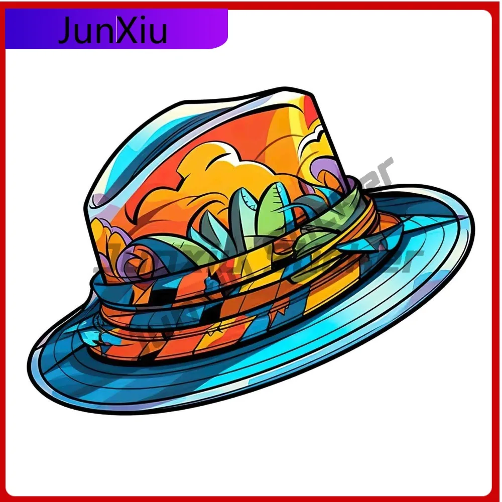 

Vibrant Beach Hat Sticker Water Bottle Decal Vacation Travel Souvenir Trendy Waterproof Vinyl Car Laptop Window