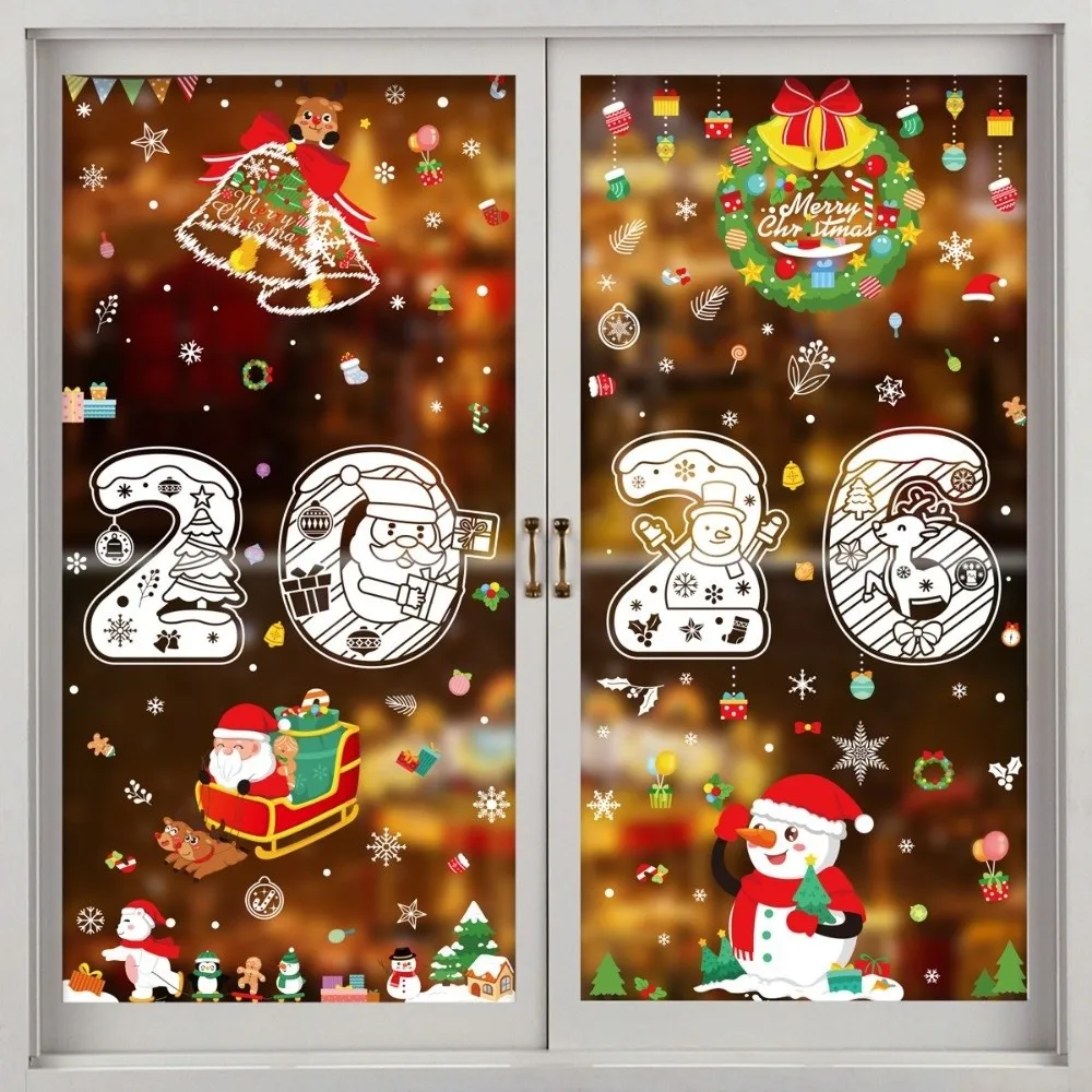 2026 عيد الميلاد نافذة ملصق الأيائل ثلج تصميم سانتا كلوز نمط مهرجان حزب ملصق عيد ميلاد سعيد موضوع