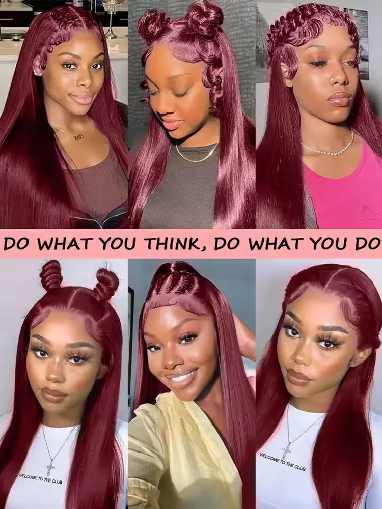 30 بوصة 99J بورجوندي 13x6 HD شفافة العظام شعر طبيعي مفرود الباروكات 100% البرازيلي خصلات الشعر المستعار الإنسان قبل قطعها 250 الكثافة #5