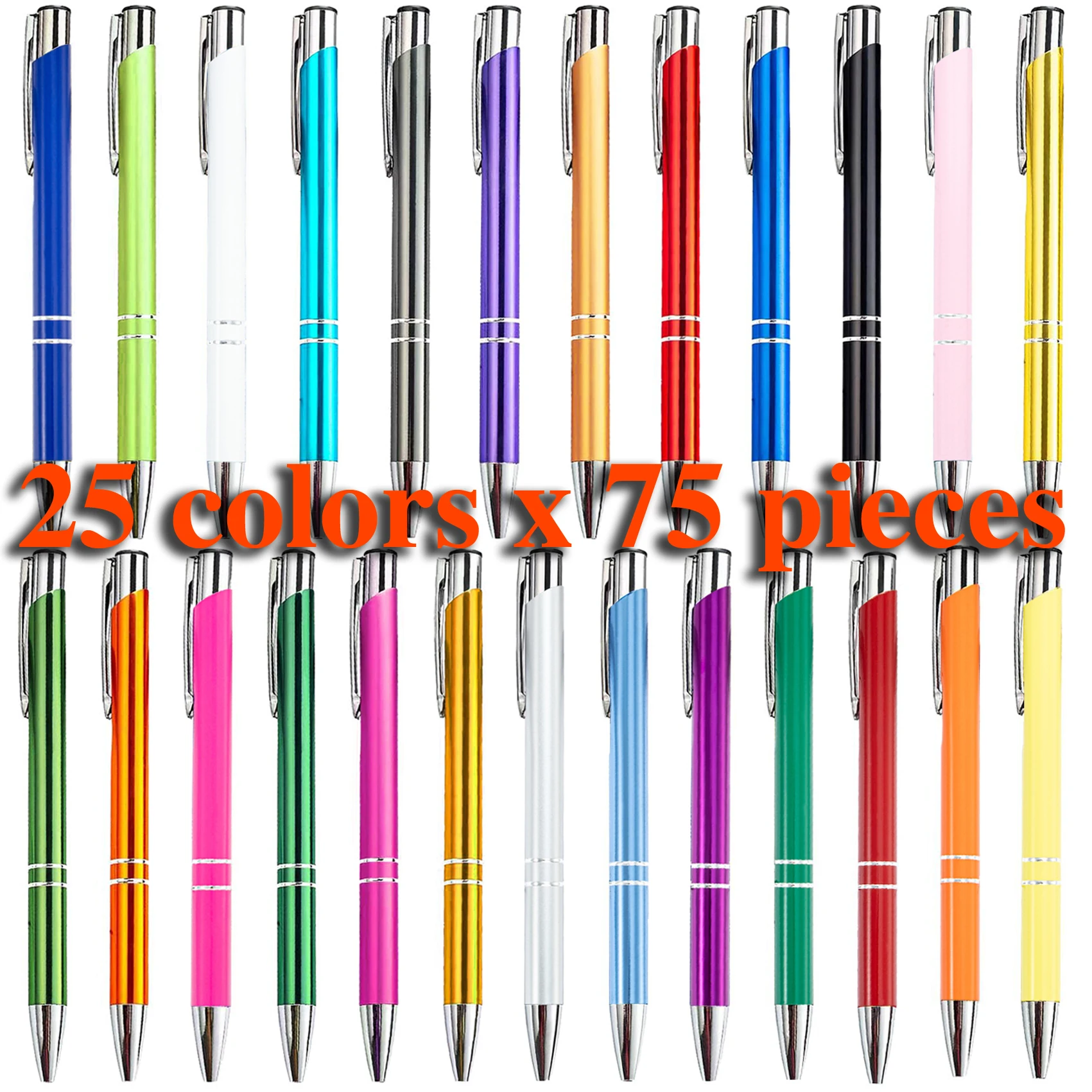 75PCS  Cute Metal Ballpoint Pen Multicolor High Quality Push Pen  School Office Supplies Student Creative Gift Wholesale