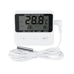 Digital Refrigerator Thermometer Freezer Thermometer Aquarium Water Tank Meter High Low Temperature Alarm with Extranal Sensor