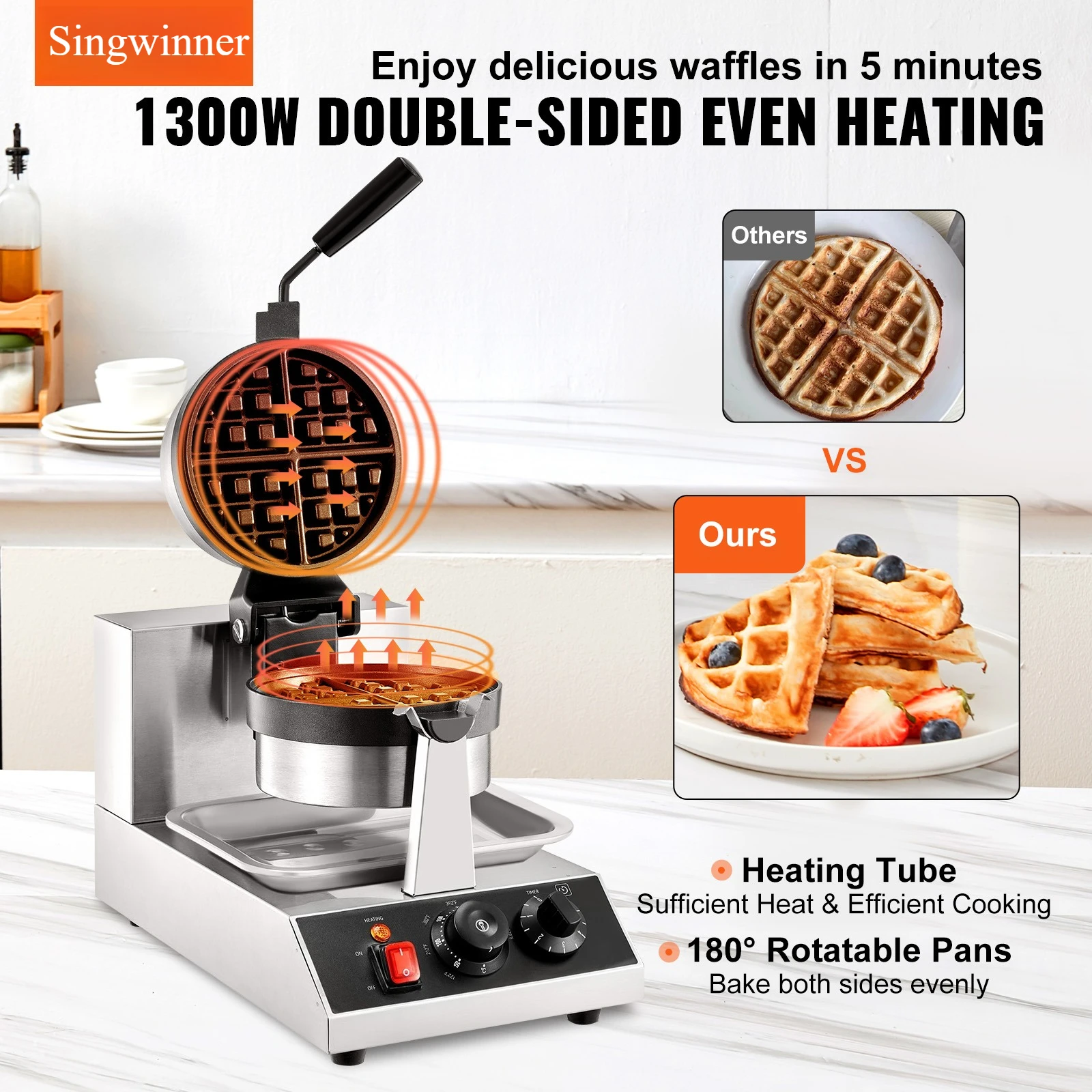 Waffle aker Round Waffle Iron Non-Stick Waffle Baker hine -Coated Baking Pans Stainless Steel Gaufriers