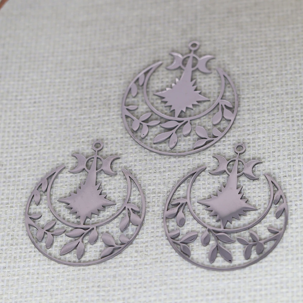 3pcs Stainless Steel Crescent Moon Leaves Branch Charms Pendant For DIY Necklace Earrings Bracelet Jewelry Making Accessories