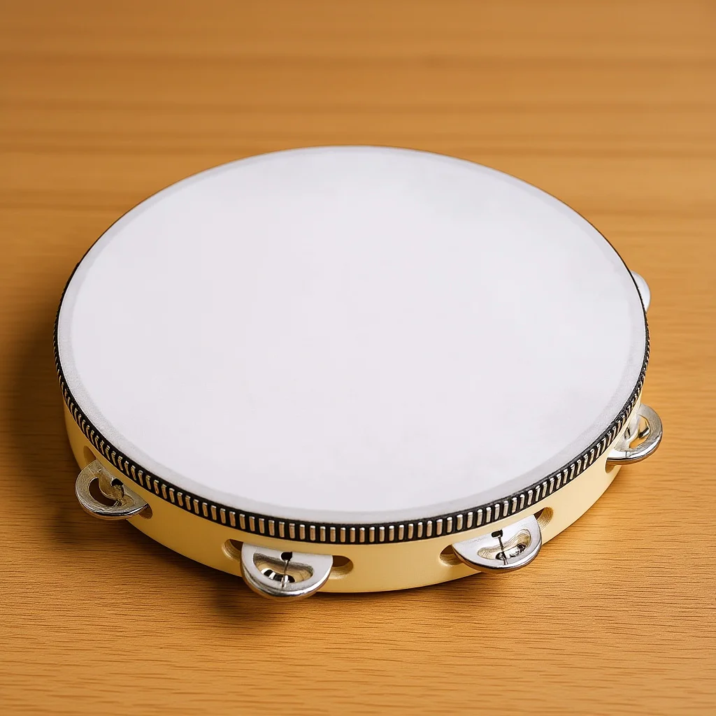 

Sheepskin Tambourine 10 Inch Hand Held Birch Drum Shell Metal Jingles for Party Concert Dance Educational Percussion