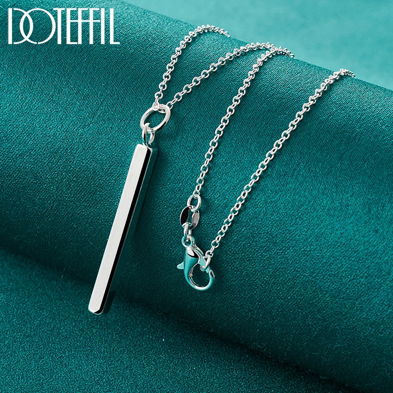 DOTEFFIL 925 Sterling Silver 18 inch Chain Square Pillar Necklace Earring Set For Women Wedding Engagement Party Jewelry