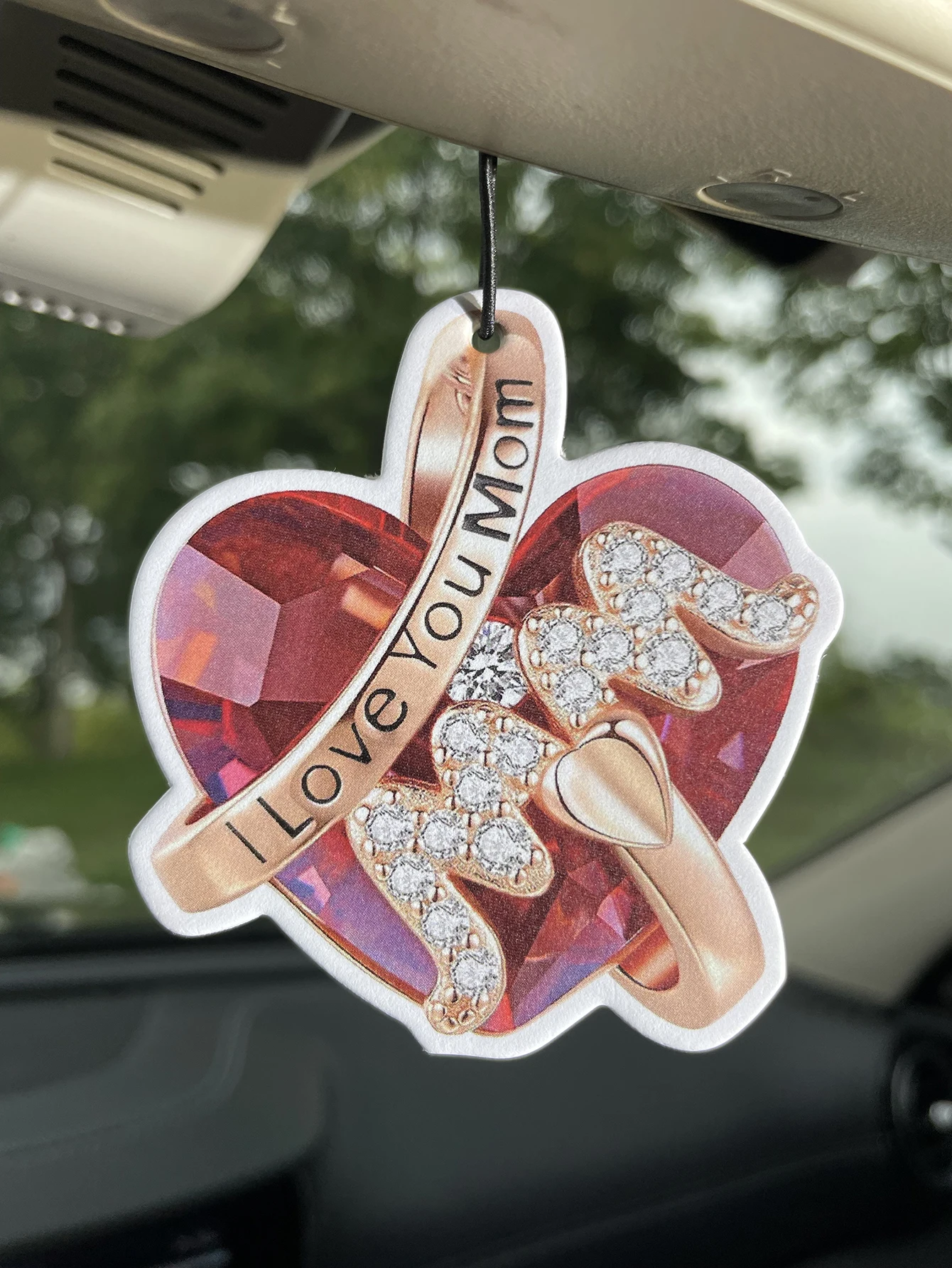 I Love You Mom Red Heart Rhinestone Car Air Freshener, Natural Plant Extract Scent, No Alcohol, Heat Resistant for High Temperat