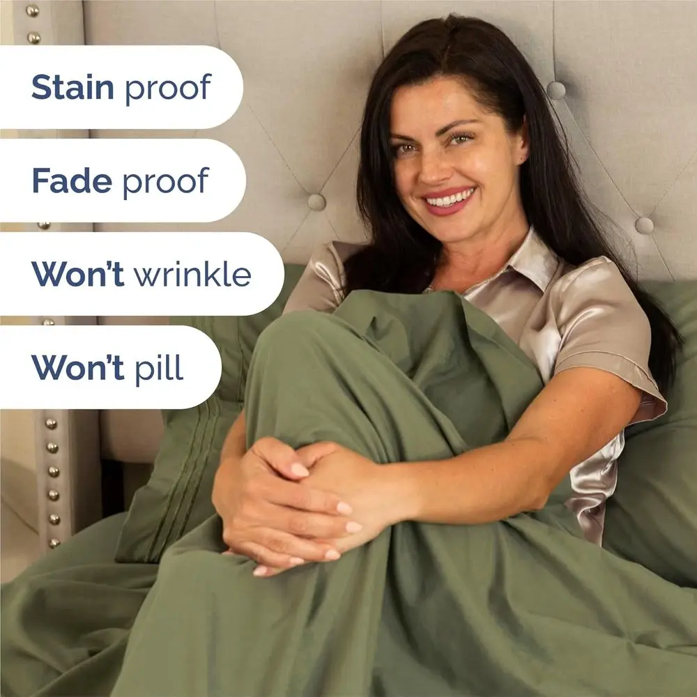 Set Sprei Mewah Warna Hijau Sage - 4-Potong Lembut, Bernapas, dengan Kantong Dalam yang Dapat Menampung Semua Ukuran Kasur untuk Segala Usia