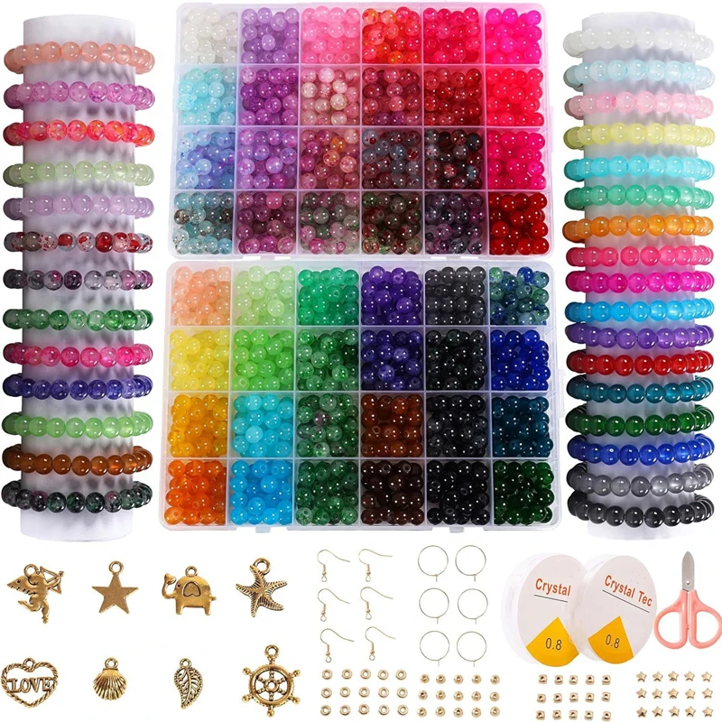 

1 Set 48 Colors 8mm Round Spacer Colorful Glass Beads For Jewelry Making Bracelet Necklace Earrings DIY Craft Accessories