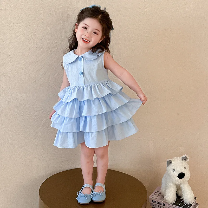 

Летняя юбка для девочек, новинка 2024, милое платье принцессы, детское летнее тонкое милое однотонное платье-торт, модное