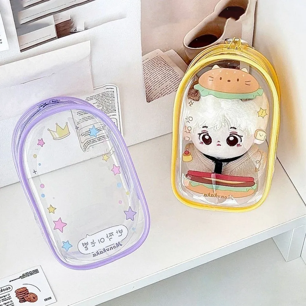Mini Cartoon Design 10cm Transparent Doll Bag Display Clear Doll Storage Bag Zipper PVC Outdoor Doll Display Bag Outdoor