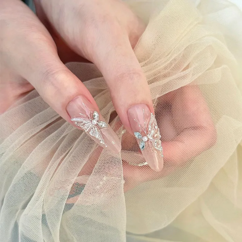 Popular Wearing Nail Advanced Sense Autumn and Winter Flash Diamond Butterfly Handmade Manicure Nail Piece Spice Nail