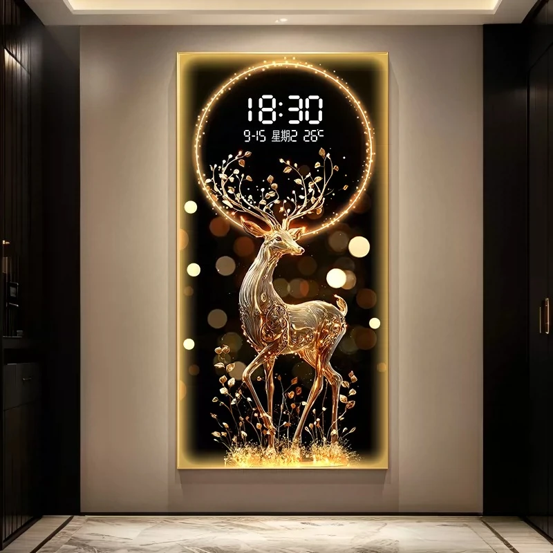 Modern Living Room Wall Clock LED Light Electronic Clock Corner Entrance Bedroom Study Mural Lamp Corridor Home Decoration Watch