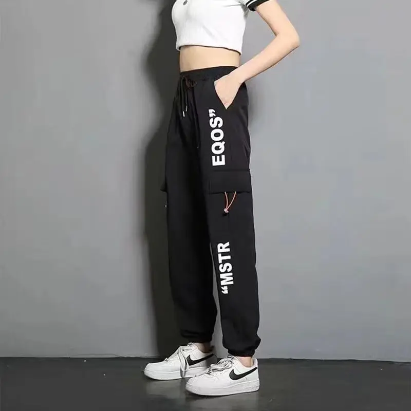 

New Women Cargo Pants Ins Harem Pants Fashion Punk Pockets Jogger Trousers With Chain Harajuku Elastics High Waist Streetwear 37