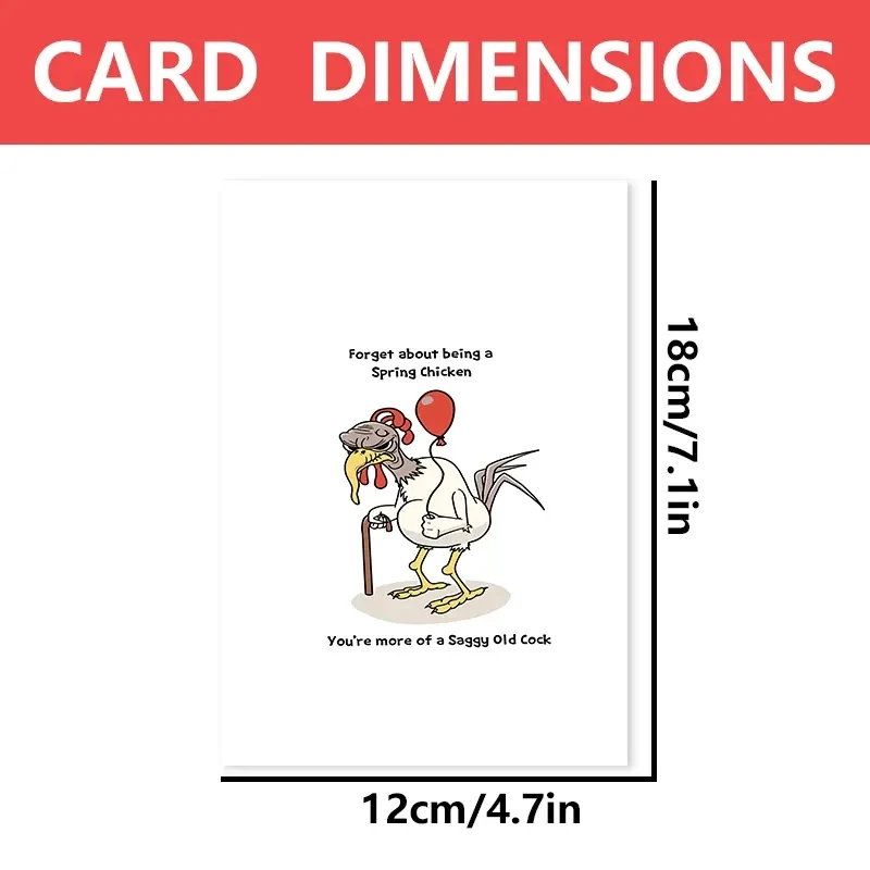 1pc, Fun cards, fun adult birthday cards for him, a chicken on crutches and balloons.