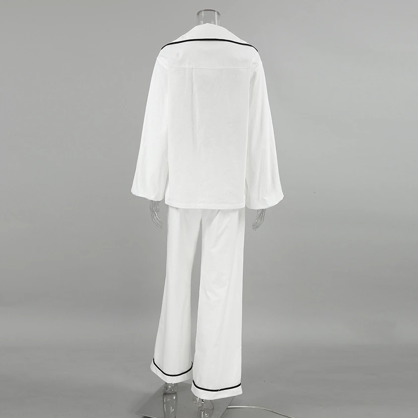 High-Quality Casual Fashion Turn-Down Collar Cardigan Sweater Shirt High Waist Cotton Wide Leg Pants Outfits 2 Piece Pants Sets