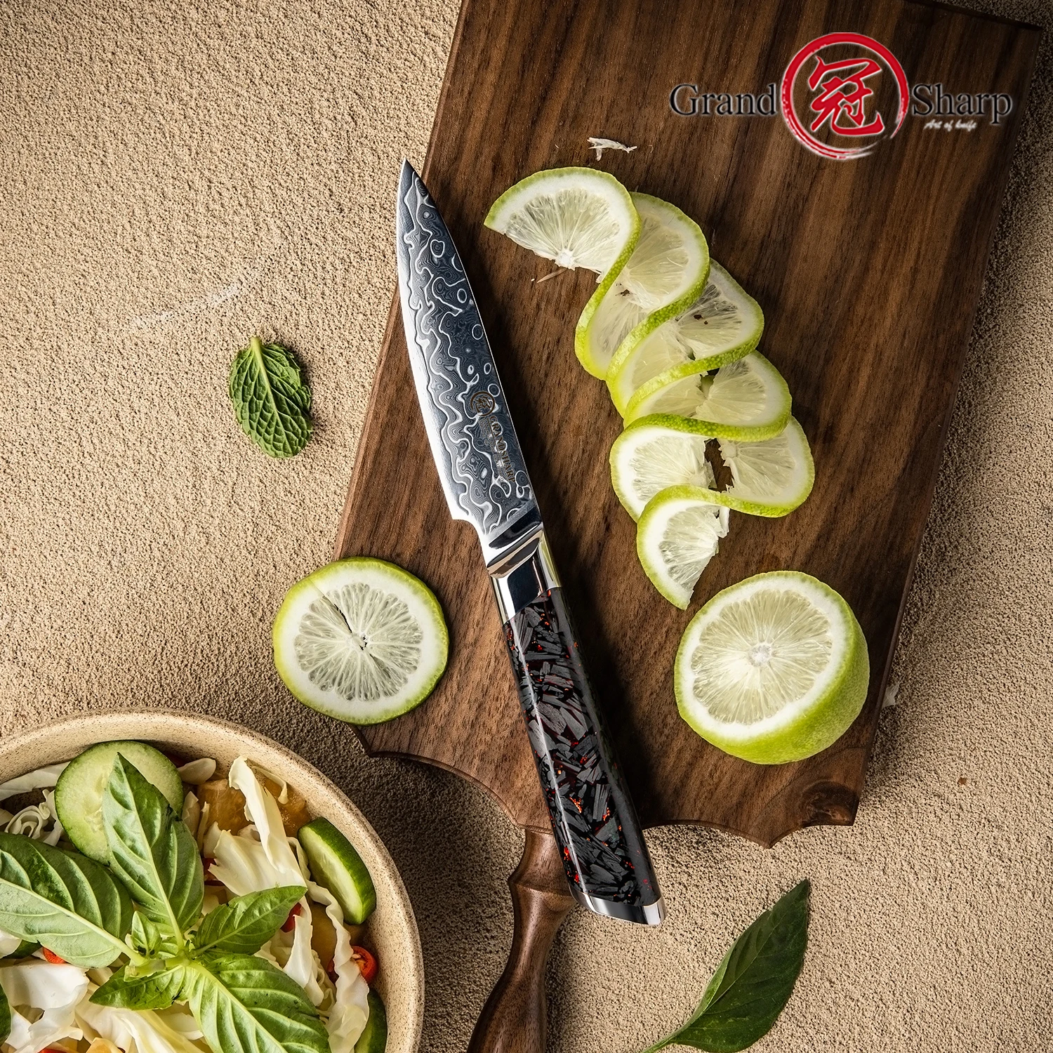 Grandsharp 4''Paring Knife 129 Layer Damascus Steel 10Cr15MoV Core Razor Edge For Hulling And Peeling Fruits Kitchen Knife