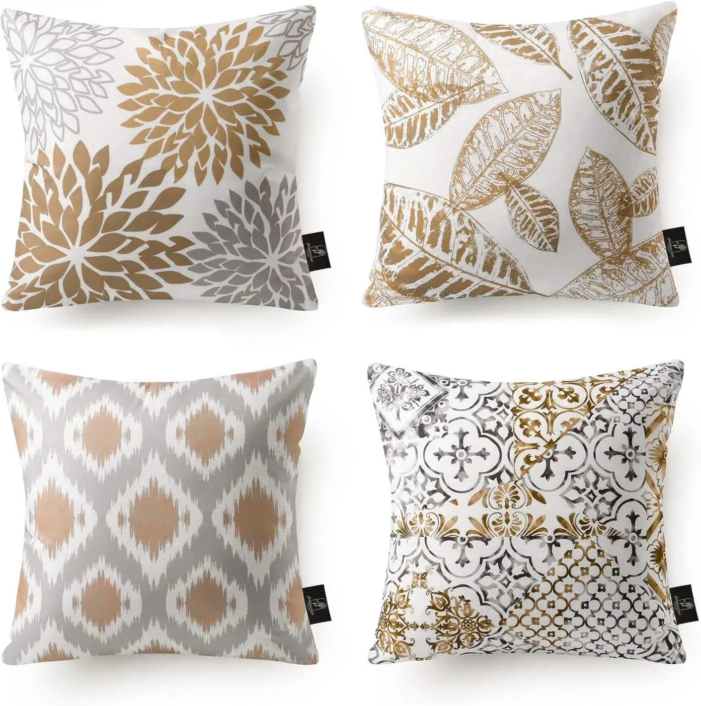 Set of 4 New Living Series Fall Leaf Geometric Coffee Throw Decorative Pillow Cover Cushion Cover 18 X 18 Inches 45 X 45 Cm