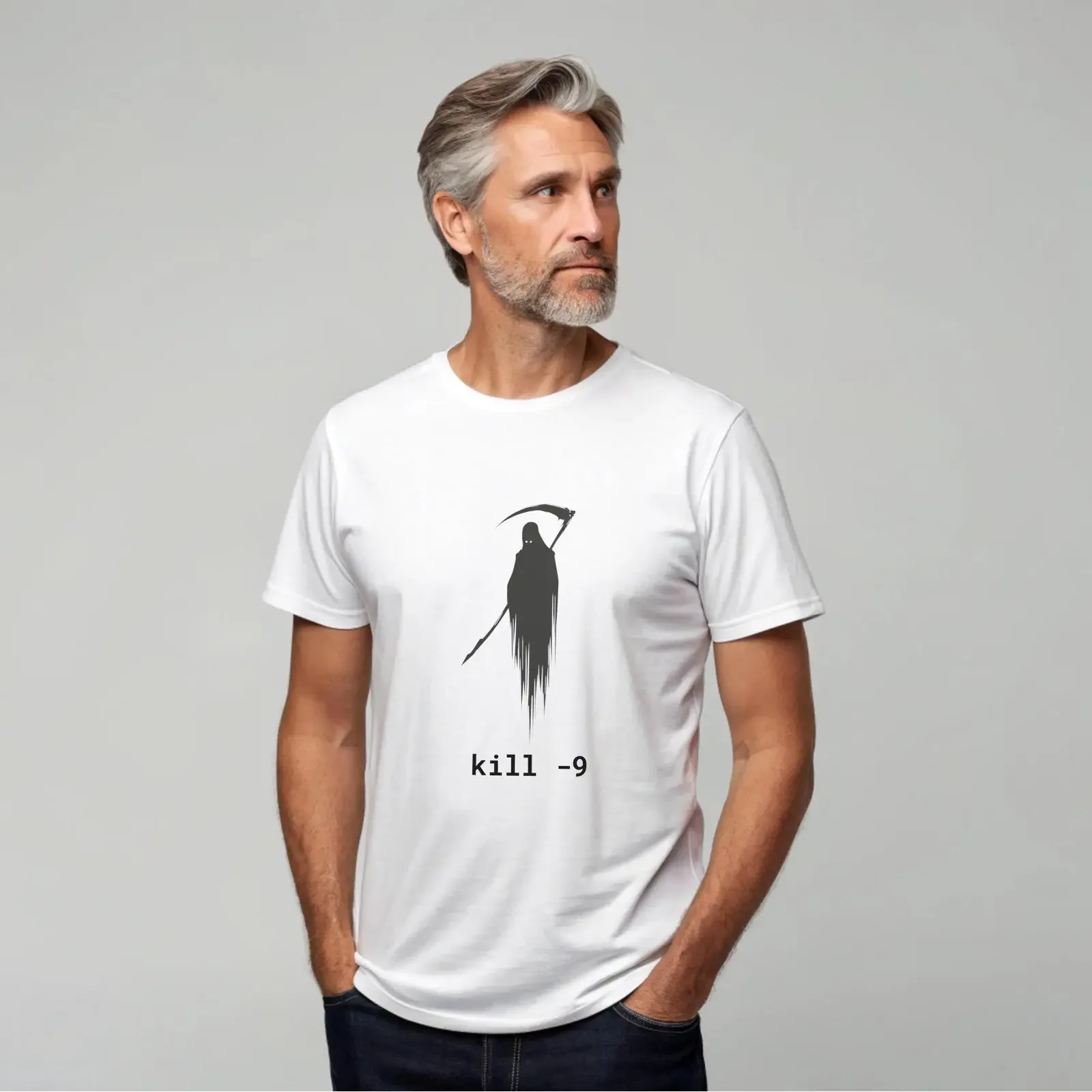 Linux Command Kill 9 Grim Reaper T Shirt Coding for Programmer System Admin IT Engineer Software Developer  vintage Washed