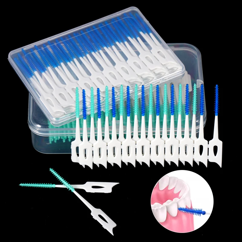 

100Pcs Silicone Interdental Brushes Teeth Stick Disposable Dental Floss Thread Teeth Gap Brace Cleaning