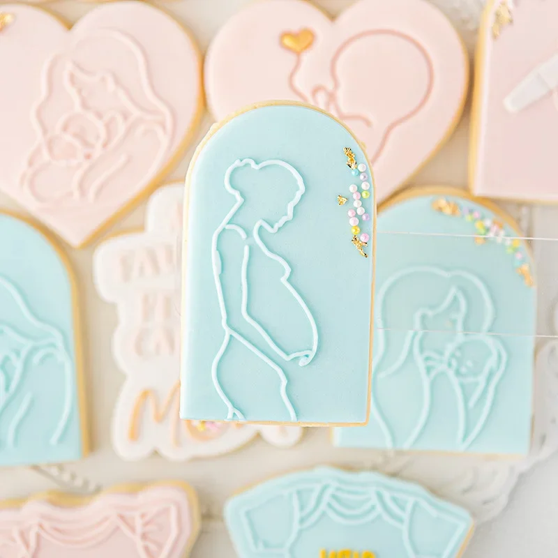 Mommy To Be Baby Shower Acrylic Cookie Cutter Reverse Stamp Embosser Fondant Sugar Craft Mold Pregnant Gift Cake Decoration Tool