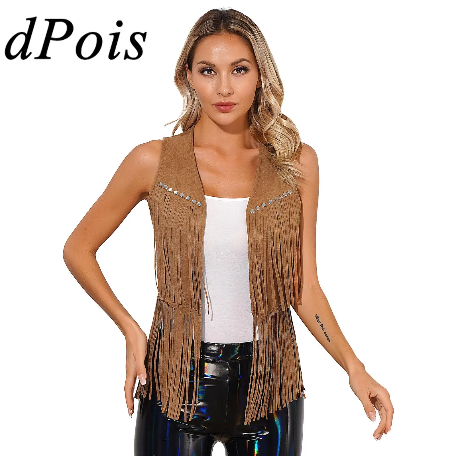 

Womens Tassel Vest Fashion Rivets Fringe Waistcoat Woman's Open Front Sleeveless Vests Rave Party Carnival Halloween Costumes