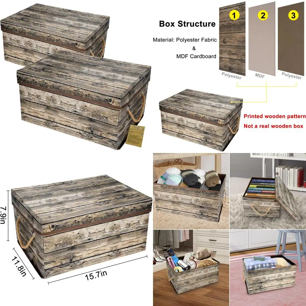 صناديق تخزين قماشية مع أغطية ومقابض، وصناديق تخزين الذاكرة المزخرفة لتنظيم المنزل