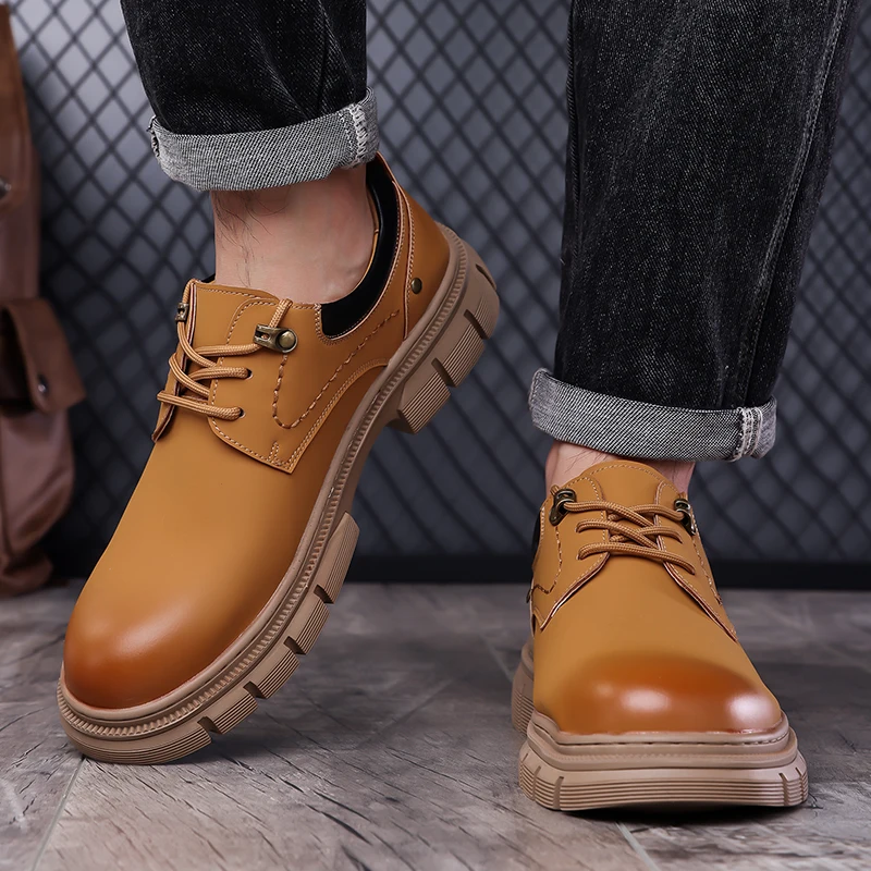 

Men's Casual Leather Shoes Classic retro high-quality style Office Business Outdoor trendy thick soled shoes Derby Minimalist
