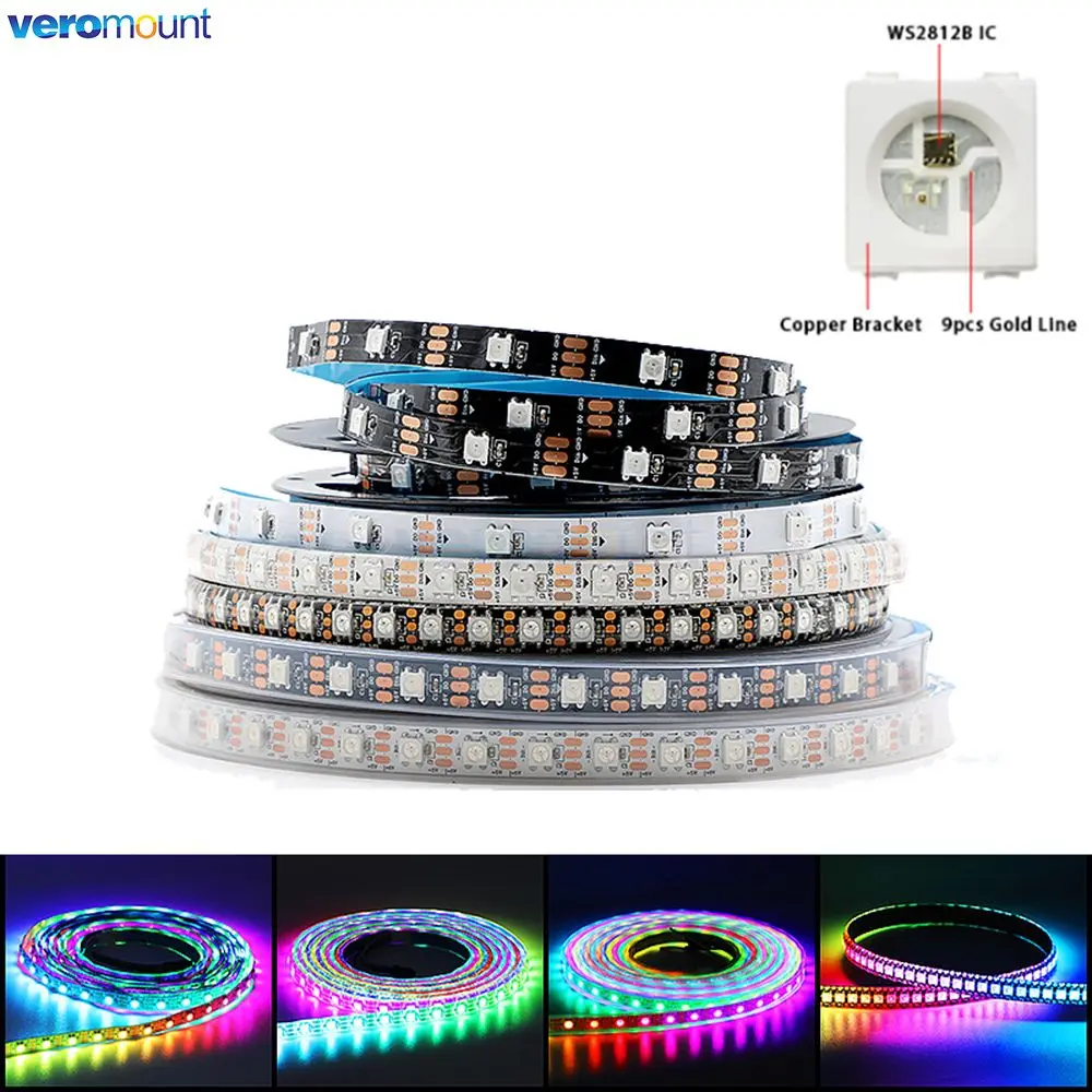 DC 5V WS2812B Individually Addressable 5050 RGB LED Strip WS2812 Smart Pixels LED Light Black White PCB IP20/65/67 Waterproof