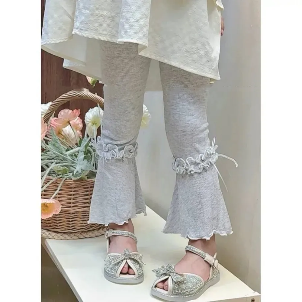 Girls Summer Leggings New Arrival Ultra-thin Ice Silk Flare Pants Lace Trim Ankle Trousers Kids Toddler Fashion Pant Bottoms