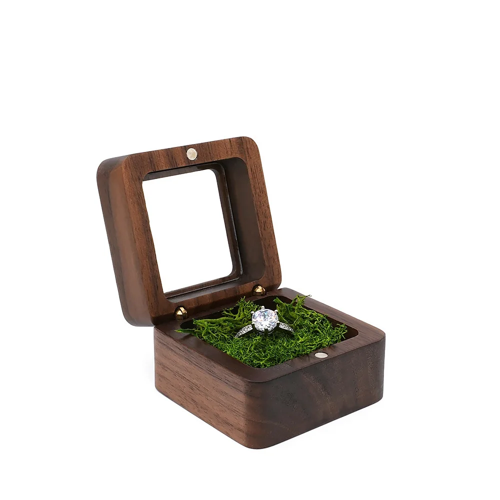 Vintage Wooden Ring Box for Single and Double Rings