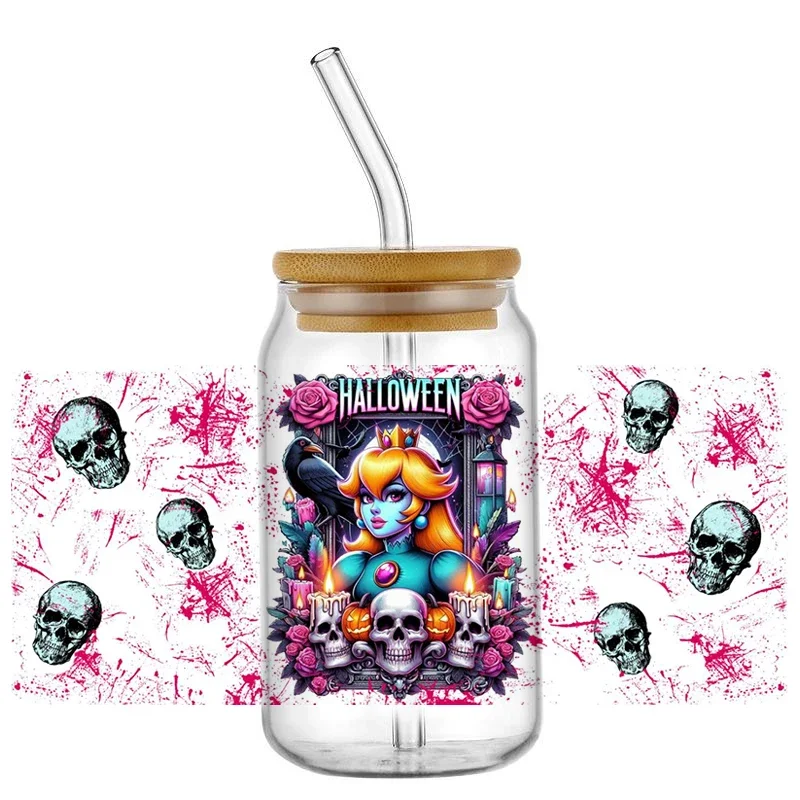 

Miniso Halloween Stitch UV DTF Cup Mug Wraps Sticker 3D Decal For 16oz Libbey Glass New Design Cute Cartoon Wraps Cup Sticker