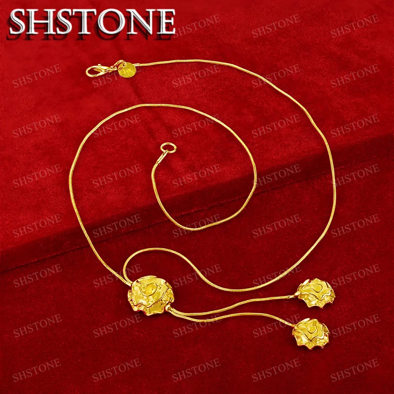 

SHSTONE 18K Gold Flowers Pendant Chain Necklaces For Woman Party Wedding Engagement Banquet Fashion Jewelry Lady Birthday Gift