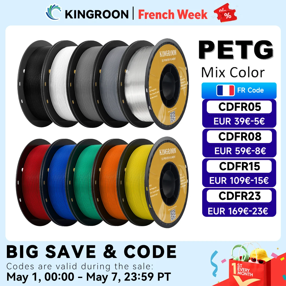 KINGROON PETG Filament d'imprimante 3D 1.75mm 5KG 10KG mélange de couleurs matériel d'impression 3D 1 kg/rouleau plastique petg pour imprimante 3d FDM