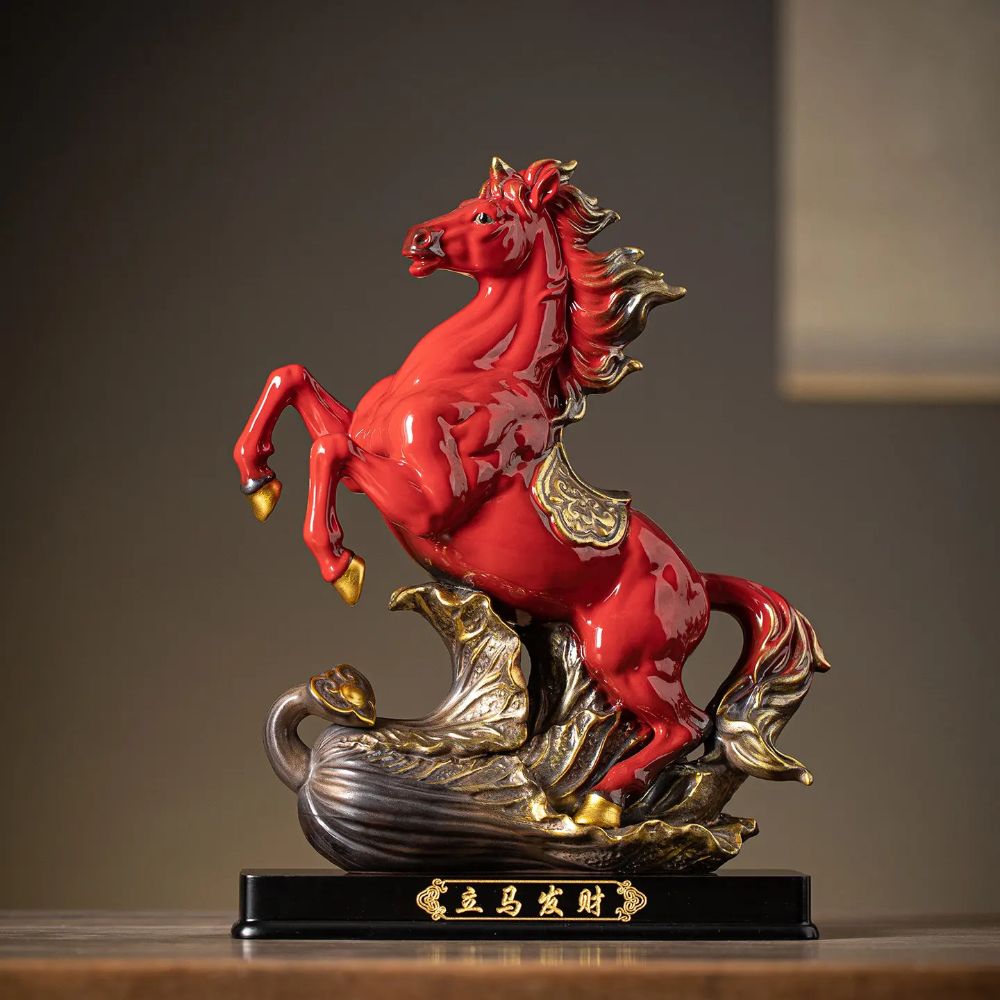

Large Ceramic Red Horse Figurine: Chinese Zodiac Success Symbol, Living Room/Office Decor & Gift