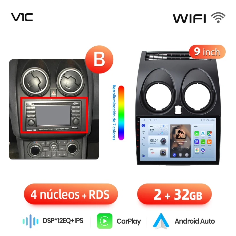 Junsun Radio Voz AI voor Nissan Qashqai J10 2006-2013 draadloze CarPlay Android Auto autoradio 2DIN met Bluetooth DAB+ GPS RDS