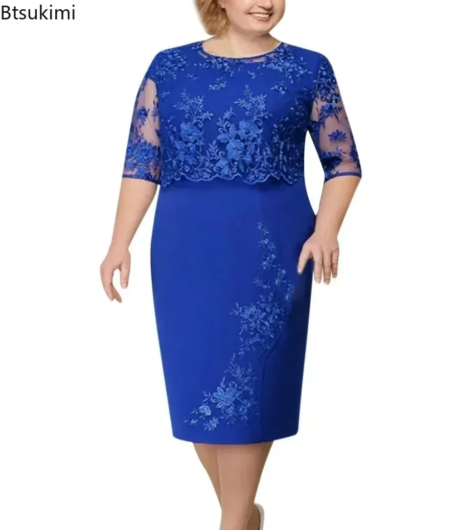 New 2024 Women\'s Oversized Casual Dress Elegant Lace Dresses Female Club Evening Party Fashion Dresses Vestidos for Fat Women