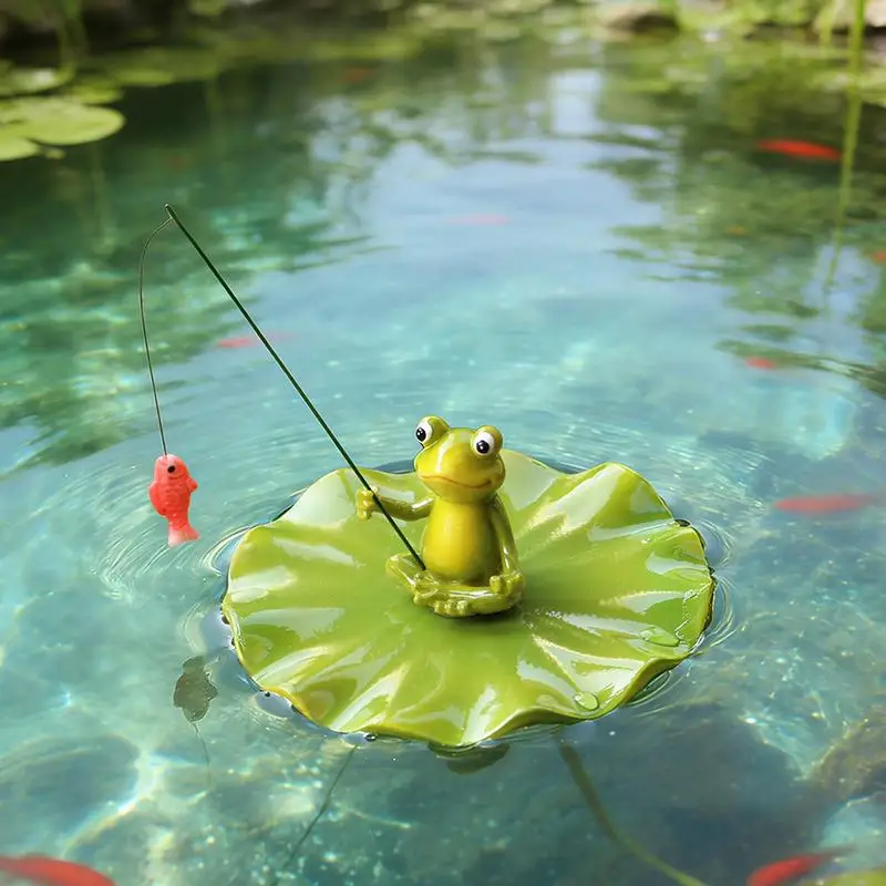 Outdoor Frog Statue Garden Koi Pond Resin Decoration, Frog Decor For Yard Fishing Statue Patio, Lawn Garden Decorative