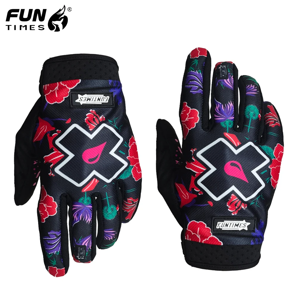 FUNTIMES Colorful Motorcycle Men's Riding Full Finger Gloves with Touchscreen Pattern Design Finger Divided Gloves