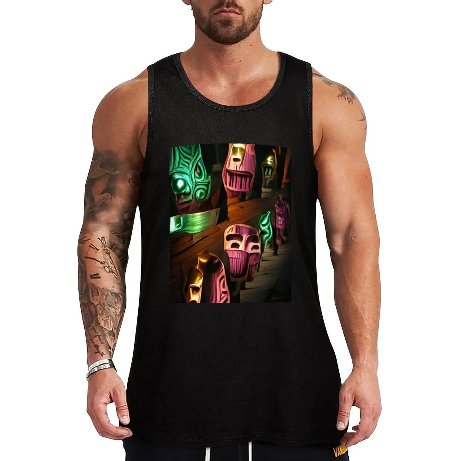 Tiki Statues Tank Top Loose Sleeveless Casual Tank Top Lightweight Summer