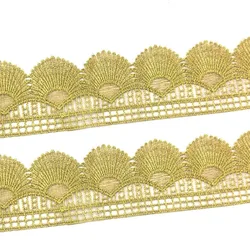 Hollow Style Fabric for Wedding, Fluorescent Lace, Gold Thread, Embroidery, Trim Accessories, DIY, 3Yds, 5.5cm Wide