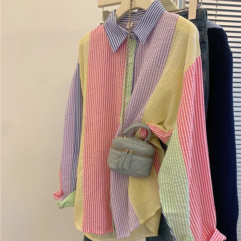 Ladies Fashion Casual Stripe Shirts Blouse Women Tops Woman Button Up Shirt Female Girls Long Sleeve Clothes Vy98322