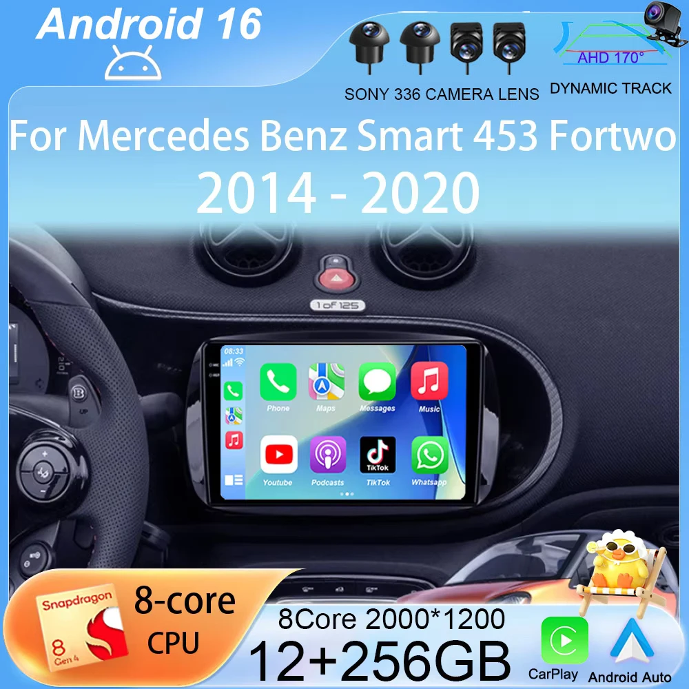 

Автомагнитола Android 16 с CarPlay для Mercedes Benz Smart 453 Fortwo 2014-2020, мультимедийный плеер, навигация GPS, стереосистема с DSP
