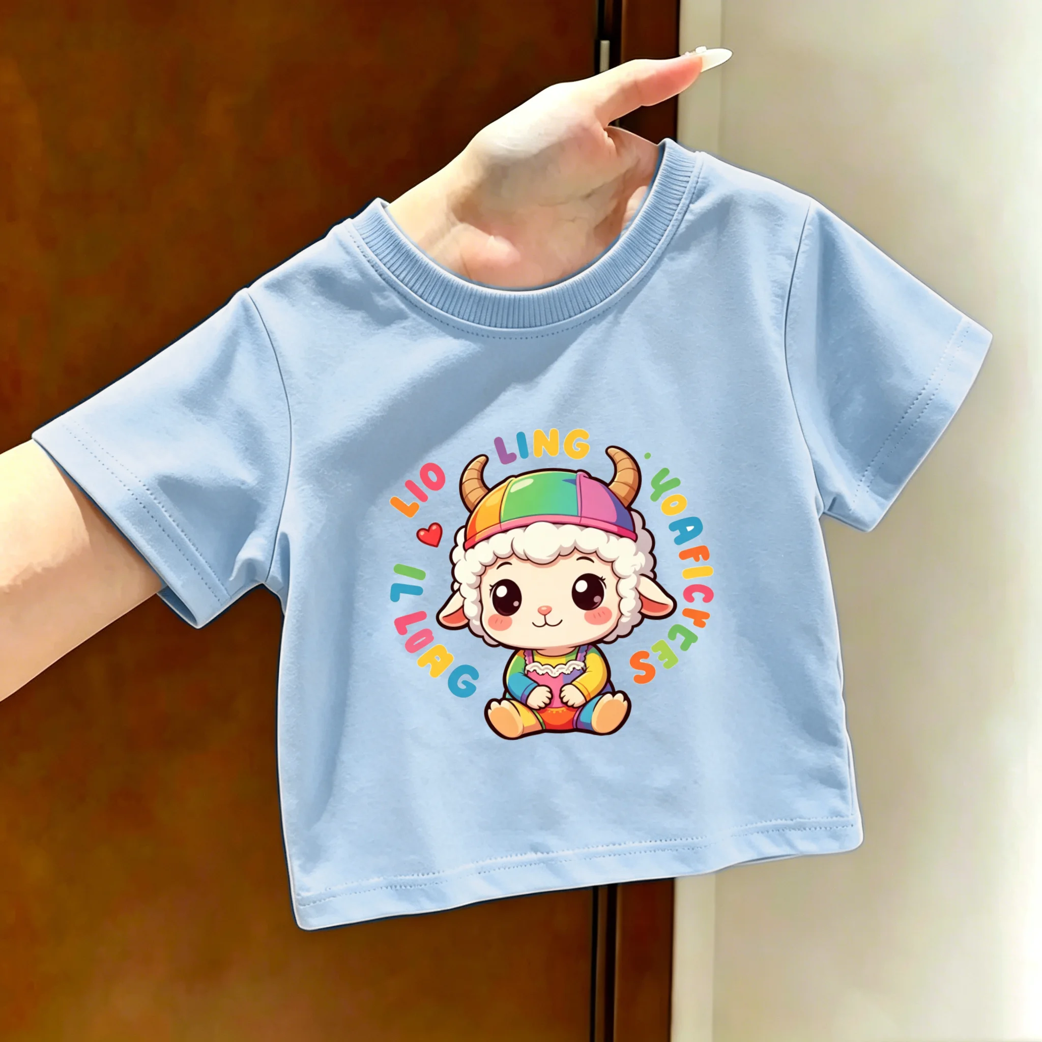 Children's Clothing Short Sleeved T-shirt 2026 Summer New Item Boys and Girls Pink Lamb Letter Personalized Summer Top