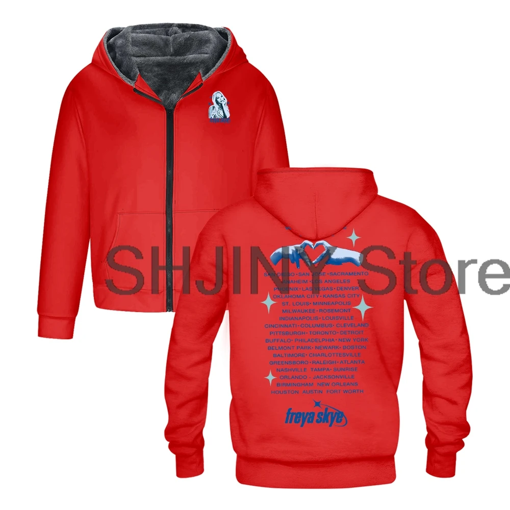 Freya Skye Tour Merch 후드 자켓 파카 유니섹스 긴 소매 지퍼 후드 여성 남성 겨울 아우터 코트