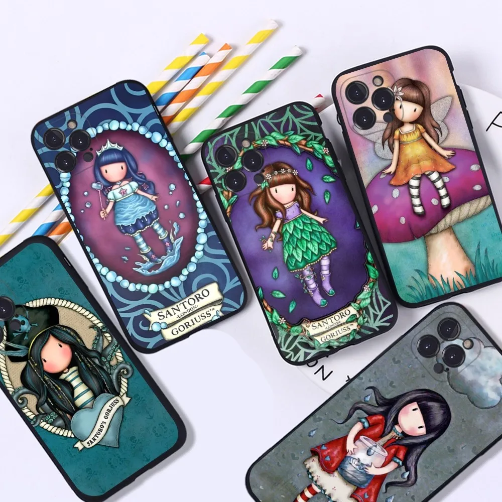 S-Santoro-Gorjuss Cute Cartoon Girl Phone Case For iPhone 16 15 14 13 12 Mini 11 Pro Max X XR SE 6 7 8 Plus Soft Silicone Cover