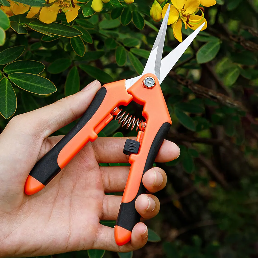 Garden Pruning Shears Stainless Steel Blades Straight Elbow Gardening Scissors Grass Cutter Fruit Picking Weed Potted Pruning