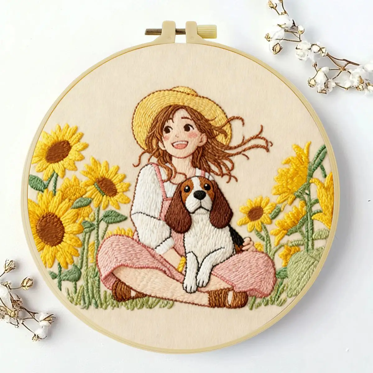 1 Stück 20X20CM/15X15CM 7,87/6,3 Zoll Mädchen und Hund Stickerei Starter-Kit DIY-Kit DIY-Stickerei-Set Handarbeiten Heimdekoration – Detail 2