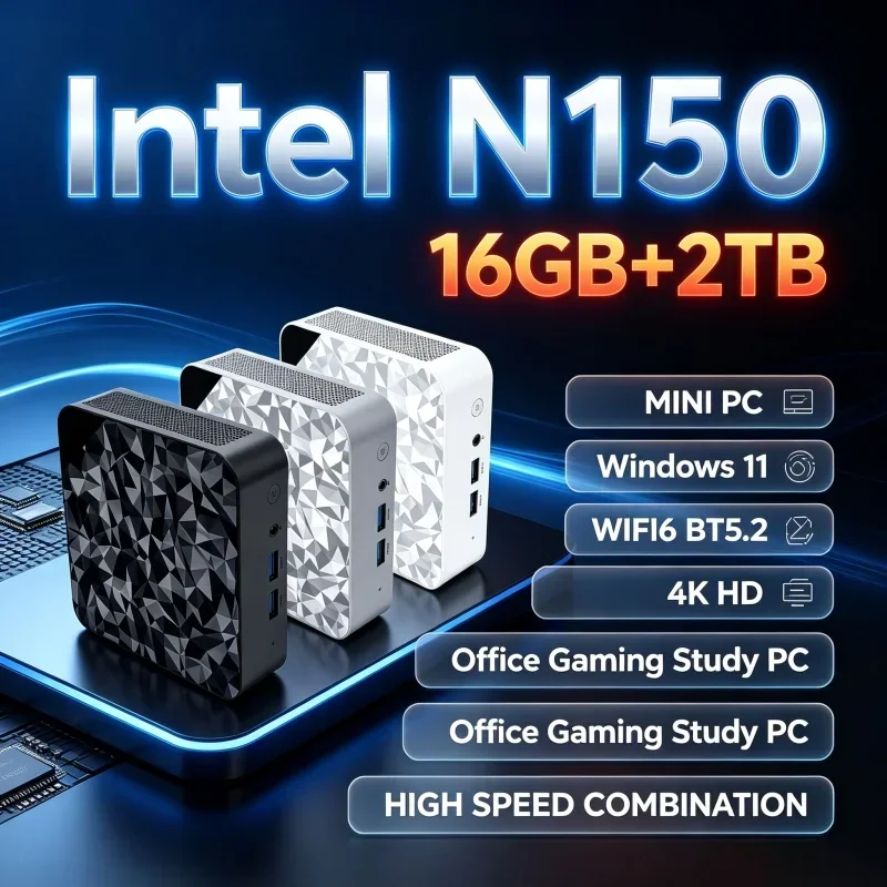 Intel N150 Slim Compact Mini PC Host Windows 11 16GB RAM 1‑2TB SSD WiFi6 BT5.2 Small Desktop Computer for Home Daily Office Work