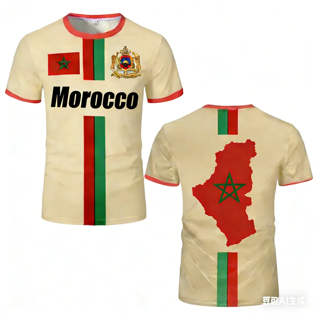 Moroccan Stylish Soccer Fan Tee Men's T-shirt, Summer New Style Trendy Sports Breathable and Quick-drying 3D Men's Daily Wear